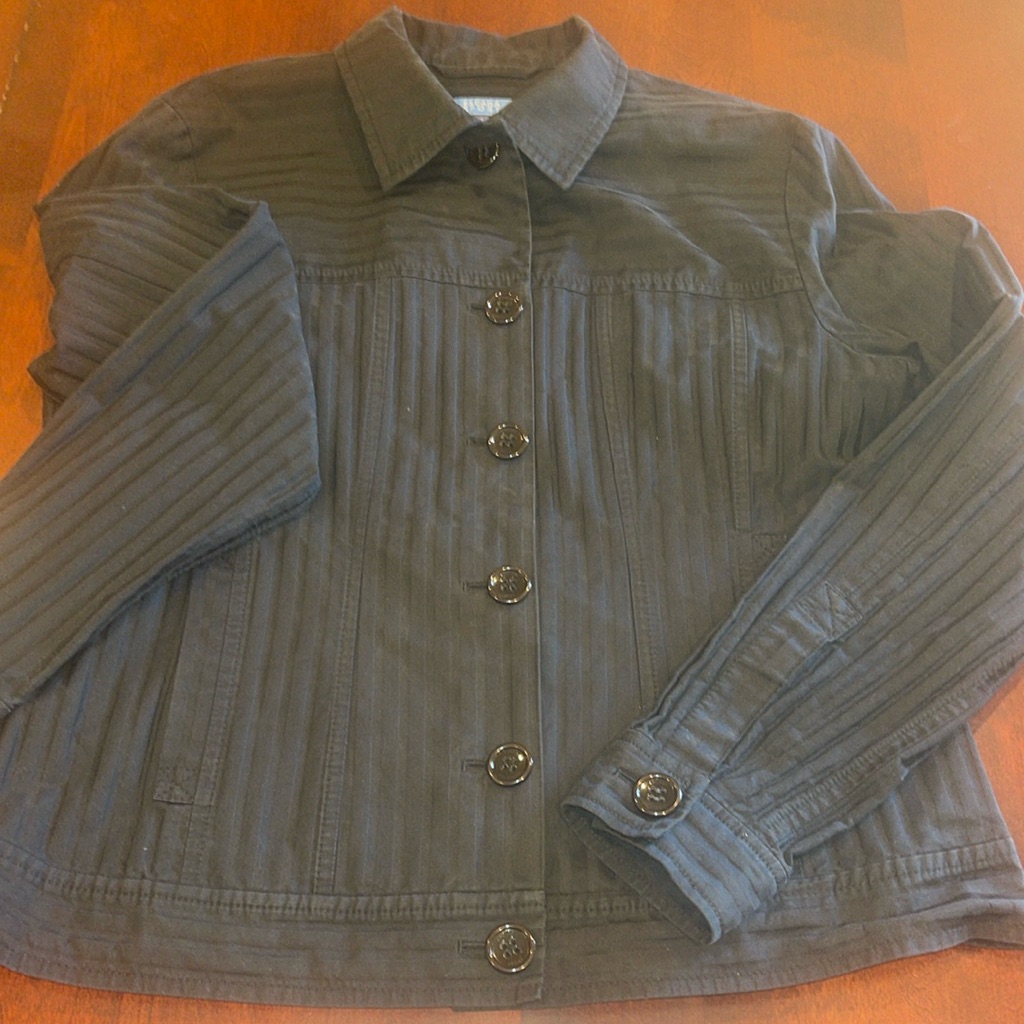 26107 Escada Long Sleeve Cotton Stretch Jacket Shirt Logo Buttons Black Sz 42